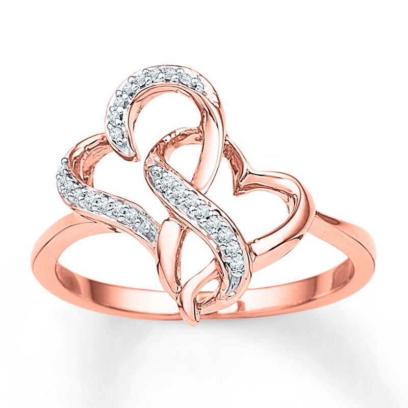 Main Image 1 of Diamond Heart Ring 1/15 ct tw Round-cut 10K Rose Gold