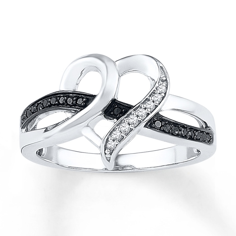 Black & White Diamond Heart Ring 1/10 ct tw Sterling Silver | Kay