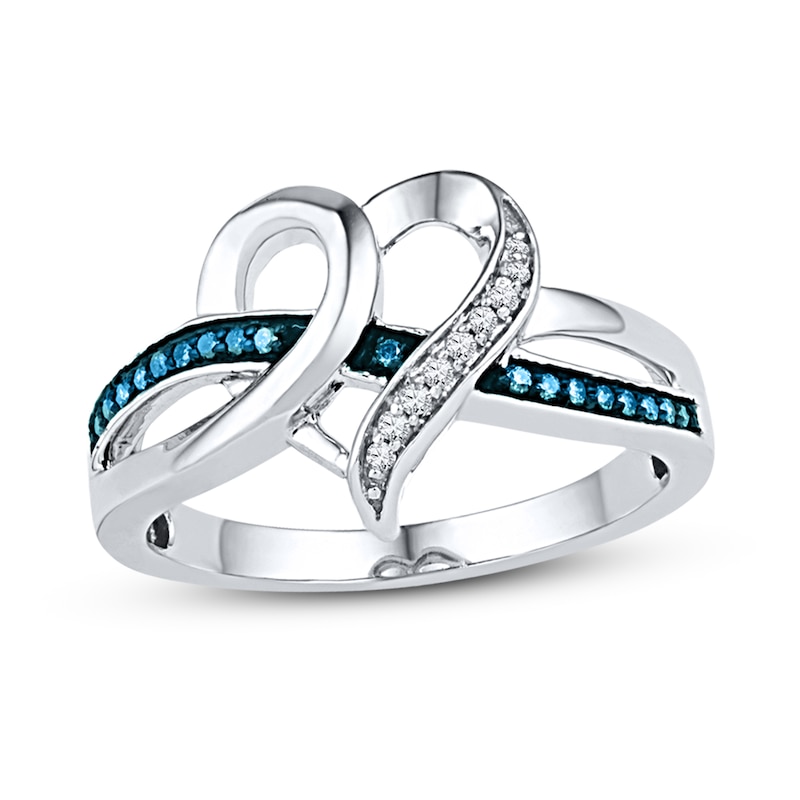 Main Image 1 of Diamond Heart Ring 1/10 ct tw Blue & White Sterling Silver