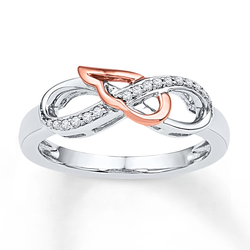 Wing & Infinity Ring 1/15 ct tw Diamonds Sterling Silver & 10K Rose Gold