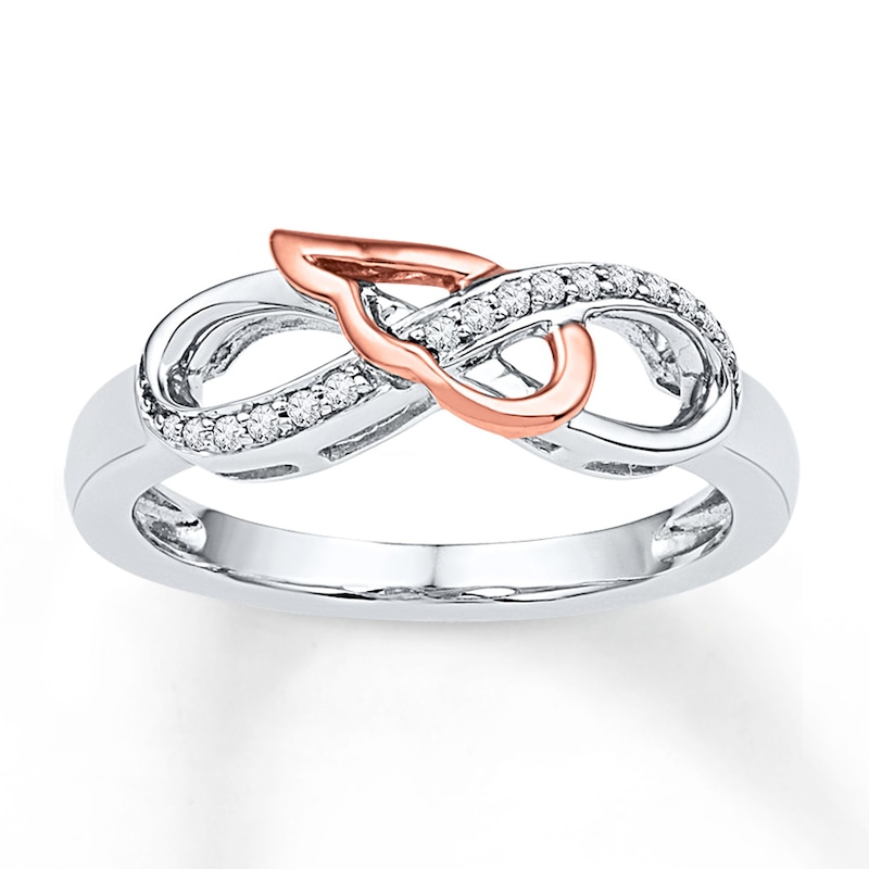 Wing & Infinity Promise Ring 1/15 ct tw Diamonds Sterling Silver & 10K Rose Gold