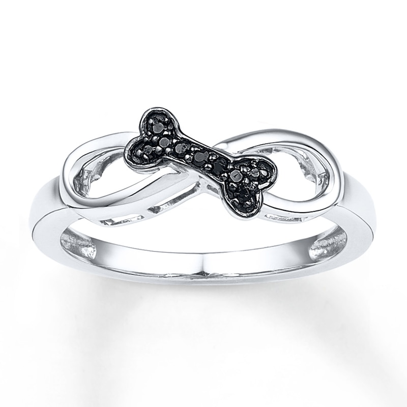 Main Image 1 of Bone Infinity Ring 1/20 ct tw Black Diamonds Sterling Silver