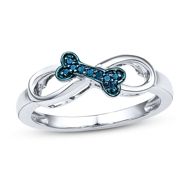 Main Image 1 of Bone Infinity Ring 1/20 ct tw Blue Diamonds Sterling Silver