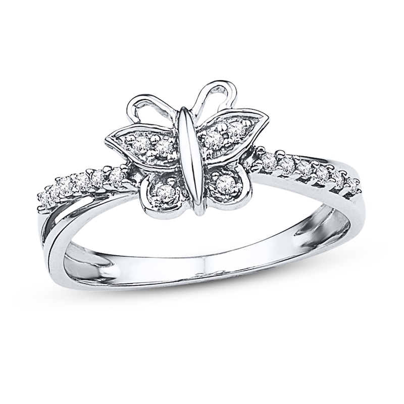 Main Image 1 of Diamond Butterfly Ring 1/10 ct tw Round-cut Sterling Silver