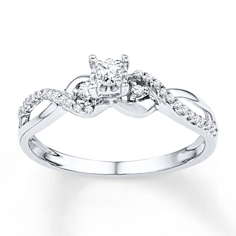 Diamond Three-Stone Promise Ring In White Gold