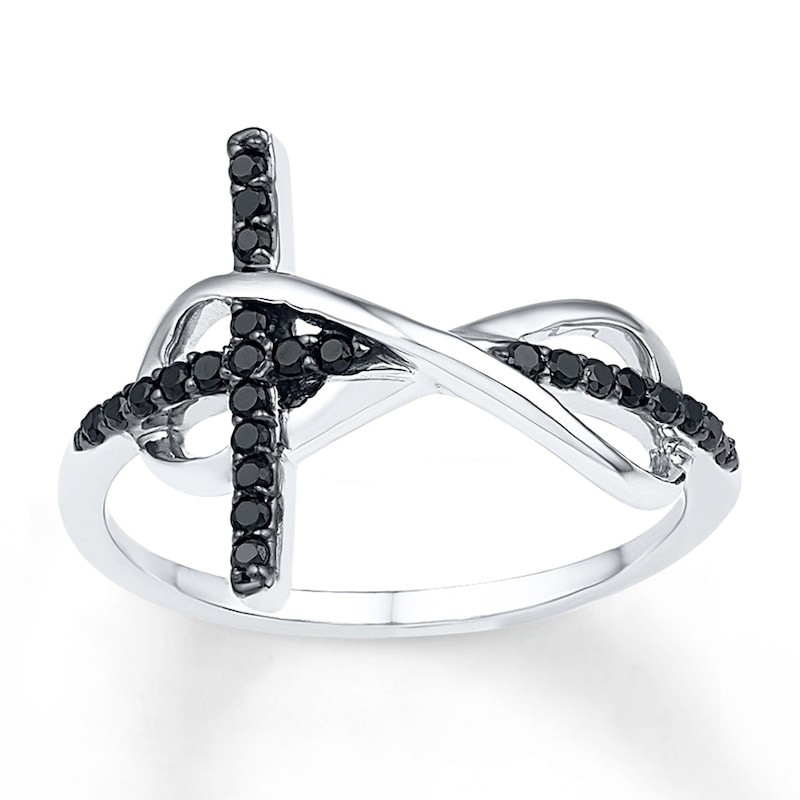 Infinity/Cross Ring 1/6 cttw Black Diamonds Sterling Silver