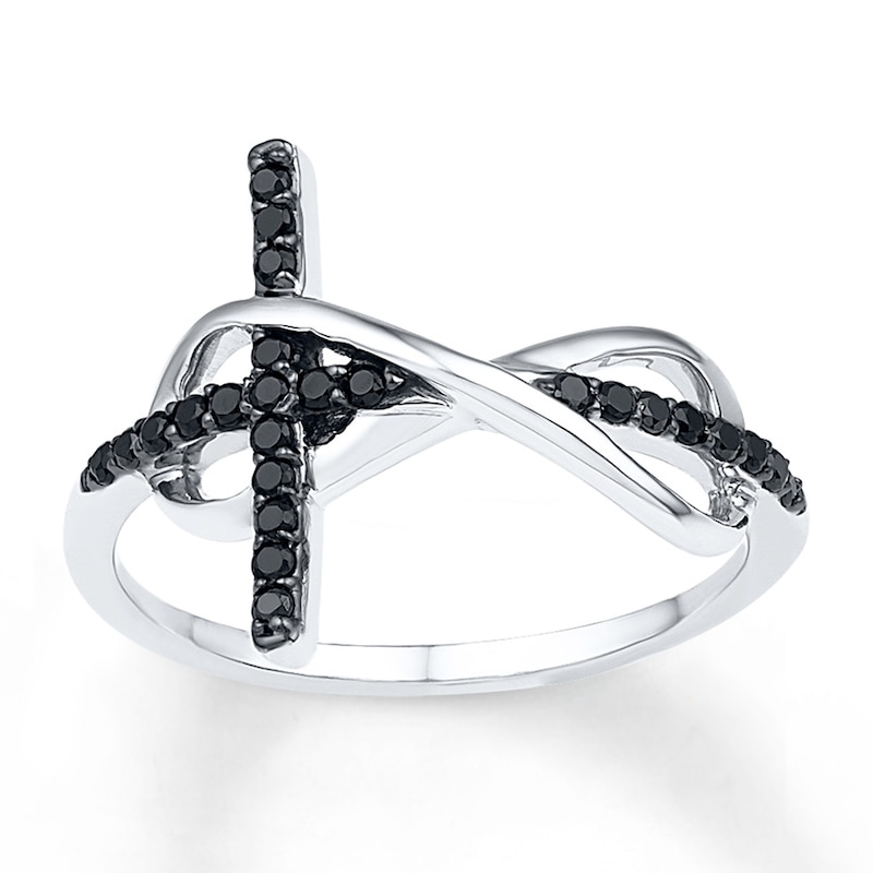 Main Image 1 of Infinity/Cross Ring 1/6 cttw Black Diamonds Sterling Silver