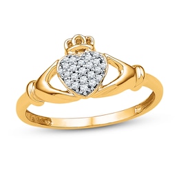 Diamond Claddagh Promise Ring 1/10 ct tw 10K Yellow Gold
