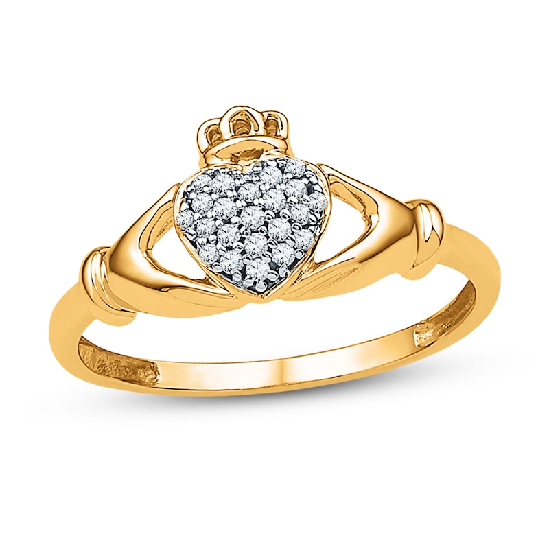 Main Image 1 of Diamond Claddagh Promise Ring 1/10 ct tw 10K Yellow Gold