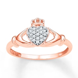 Diamond Claddagh Promise Ring 1/10 ct tw 10K Rose Gold
