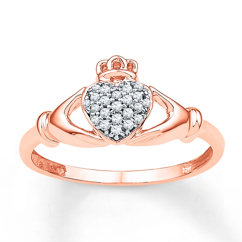 Main Image 1 of Diamond Claddagh Promise Ring 1/10 ct tw 10K Rose Gold