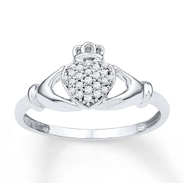 Diamond Claddagh Promise Ring 1/10 ct tw 10K White Gold