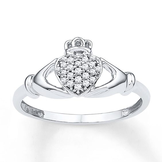 Diamond Claddagh Promise Ring 1/10 ct tw 10K White Gold