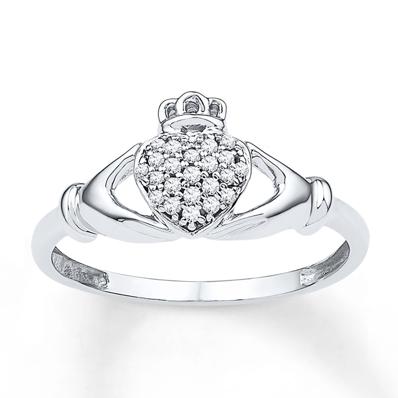Main Image 1 of Diamond Claddagh Promise Ring 1/10 ct tw 10K White Gold