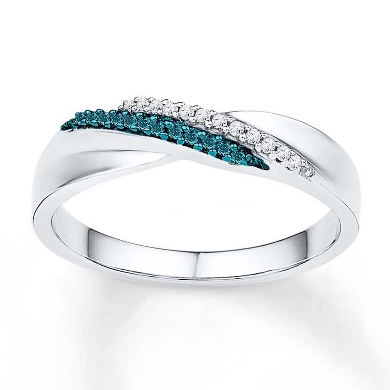 Main Image 1 of Blue Diamond Ring 1/10 ct tw Round-cut Sterling Silver
