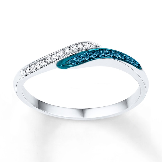 Diamond Ring 1/10 ct tw Blue & White 10K White Gold