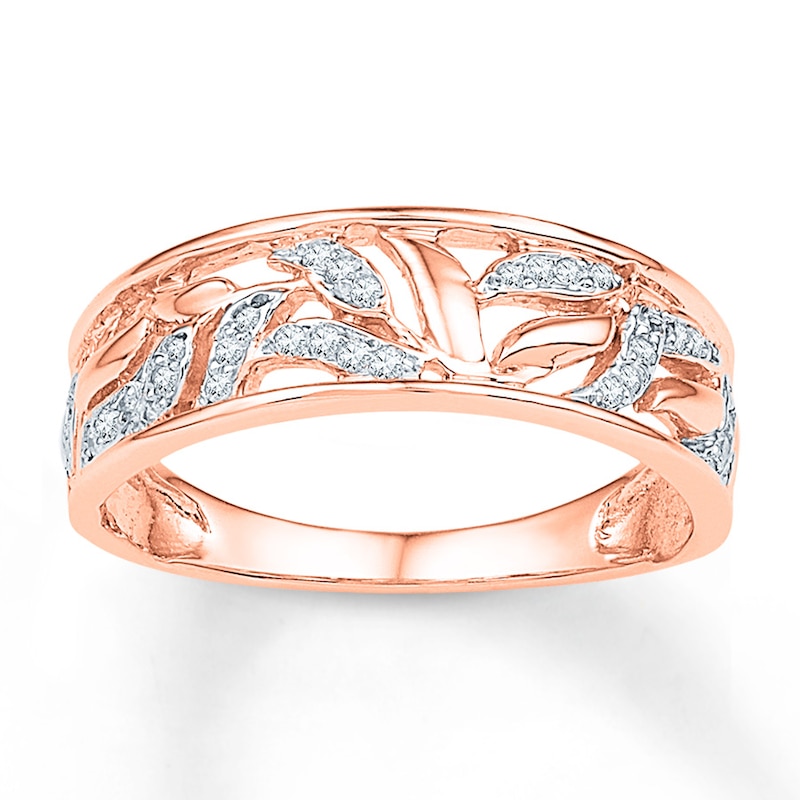 Main Image 1 of Diamond Leaf Ring 1/8 ct tw Round-cut 10K Rose Gold