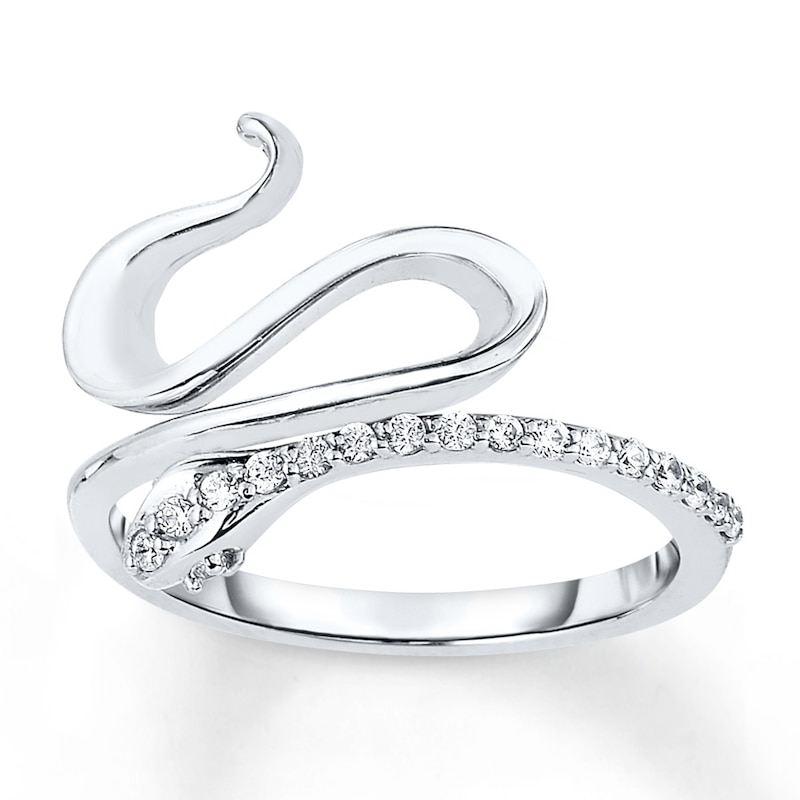 Main Image 1 of Snake Ring 1/5 ct tw Diamonds 10K White Gold