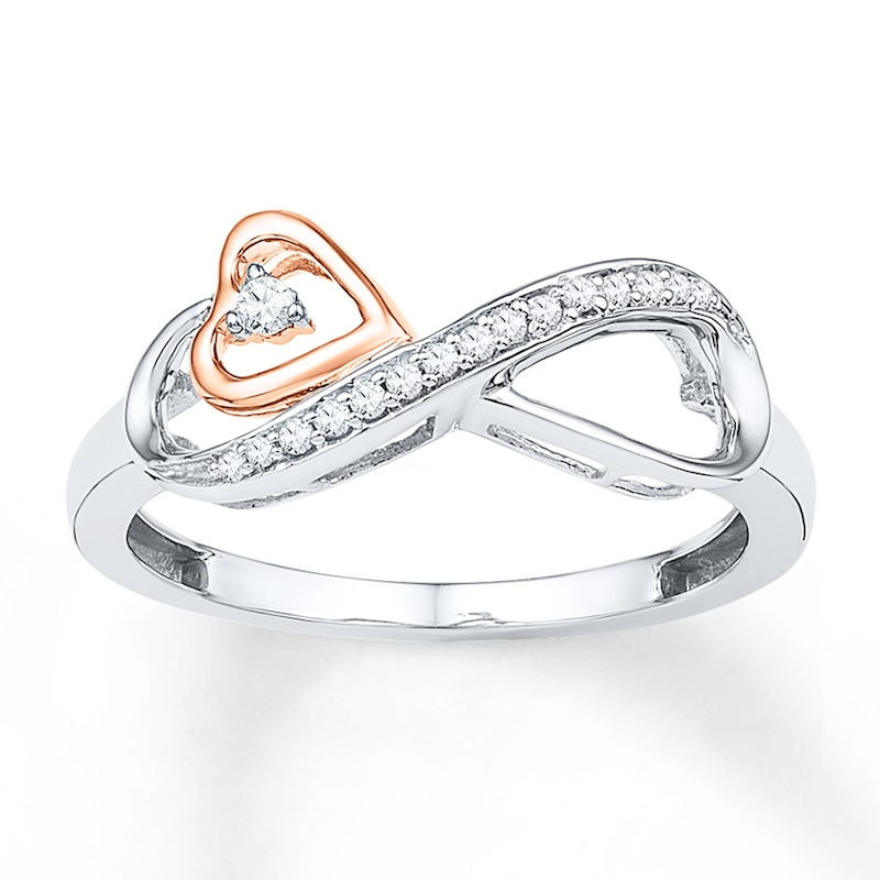 Main Image 1 of Heart Ring 1/15 ct tw Diamonds Sterling Silver & 10K Rose Gold