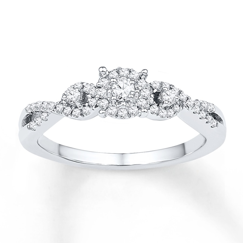 Main Image 1 of Diamond Three-Stone Promise Ring 1/4 ct tw 10K White Gold