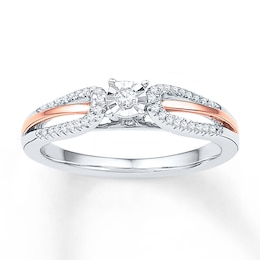 Diamond Loop Shank Promise Ring 1/6 ct tw Sterling Silver & 10K Rose Gold