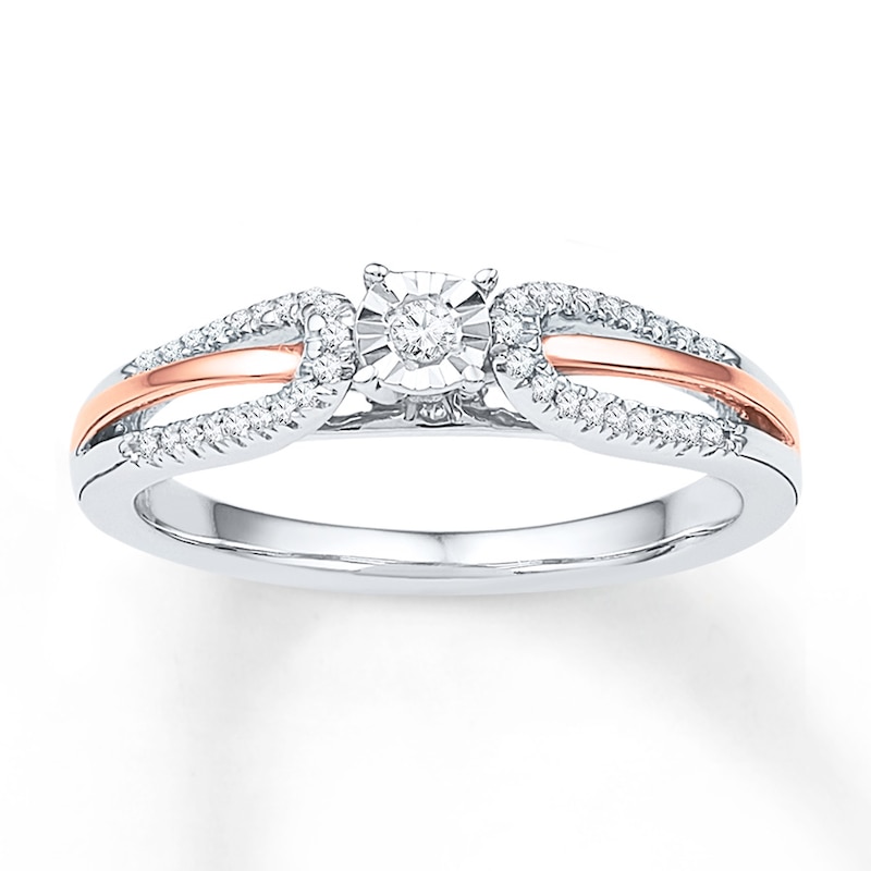 Promise Ring 1/6 ct tw Diamonds Sterling Silver & 10K Rose Gold