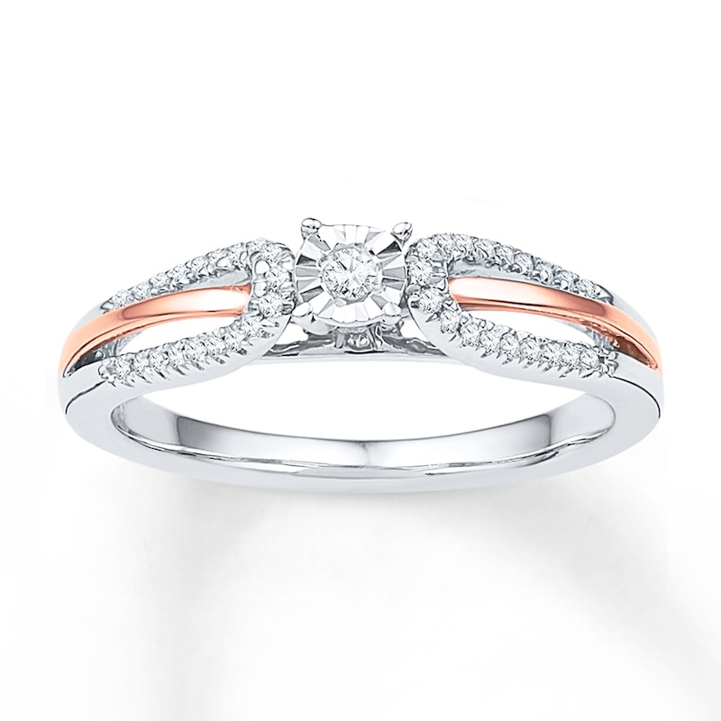 Main Image 1 of Diamond Loop Shank Promise Ring 1/6 ct tw Sterling Silver & 10K Rose Gold