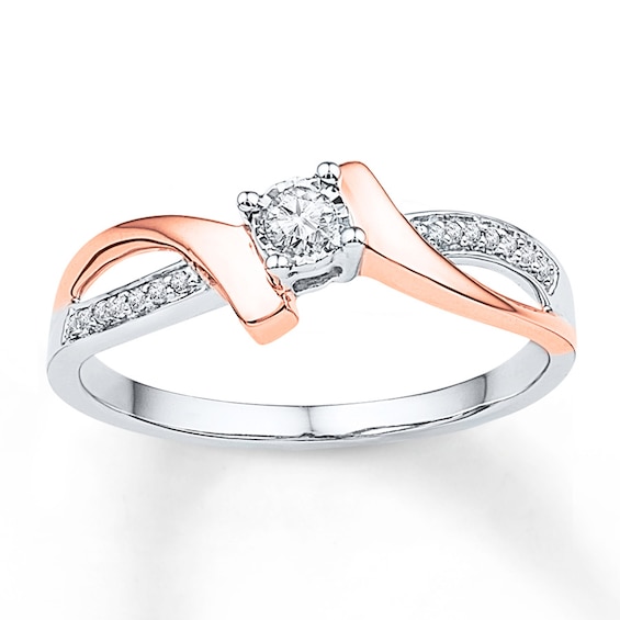 Promise Ring 1/10 ct tw Diamonds Sterling Silver & 10K Rose Gold