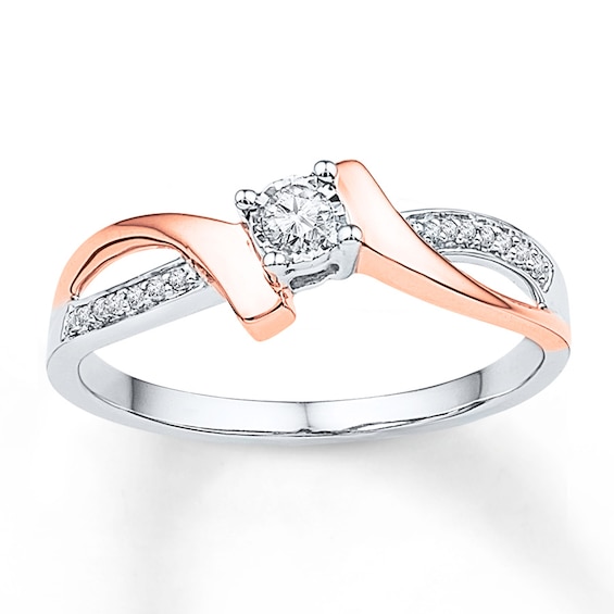 Diamond Bypass Promise Ring 1/10 ct tw Sterling Silver & 10K Rose Gold