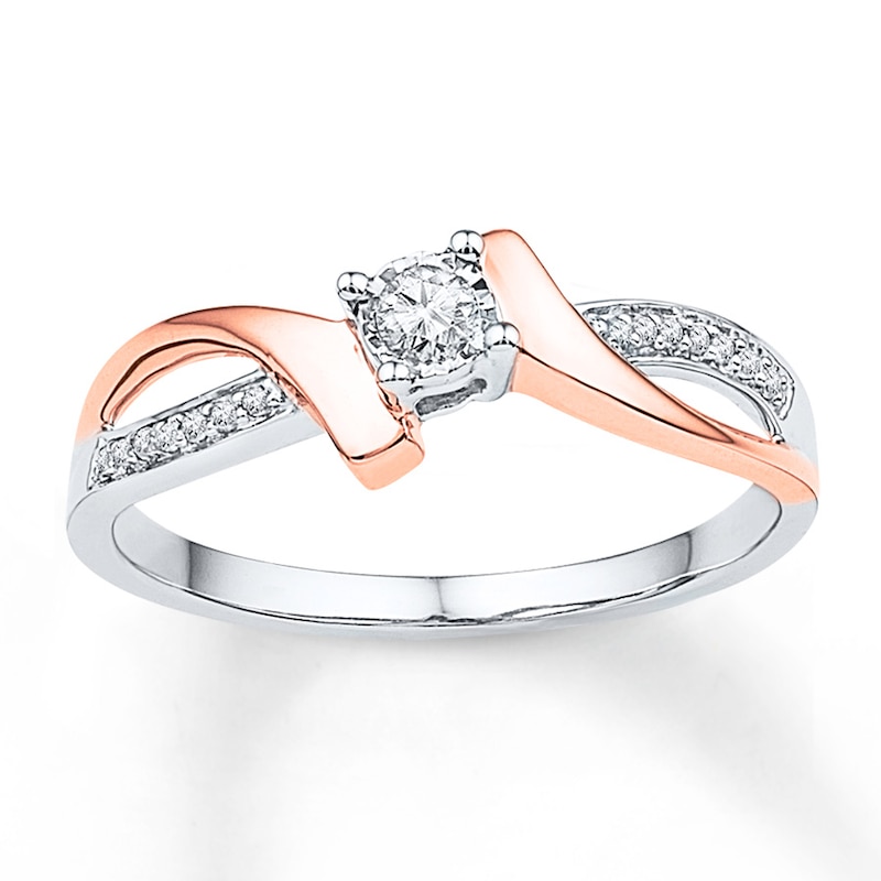 Main Image 1 of Diamond Bypass Promise Ring 1/10 ct tw Sterling Silver & 10K Rose Gold