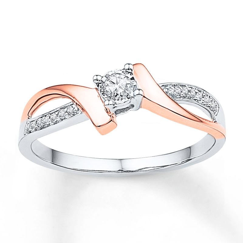 Promise Ring 1/10 ct tw Diamonds Sterling Silver & 10K Rose Gold