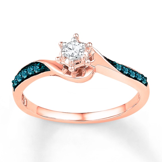 White & Blue Diamond Promise Ring 1/6 ct tw 10K Rose Gold
