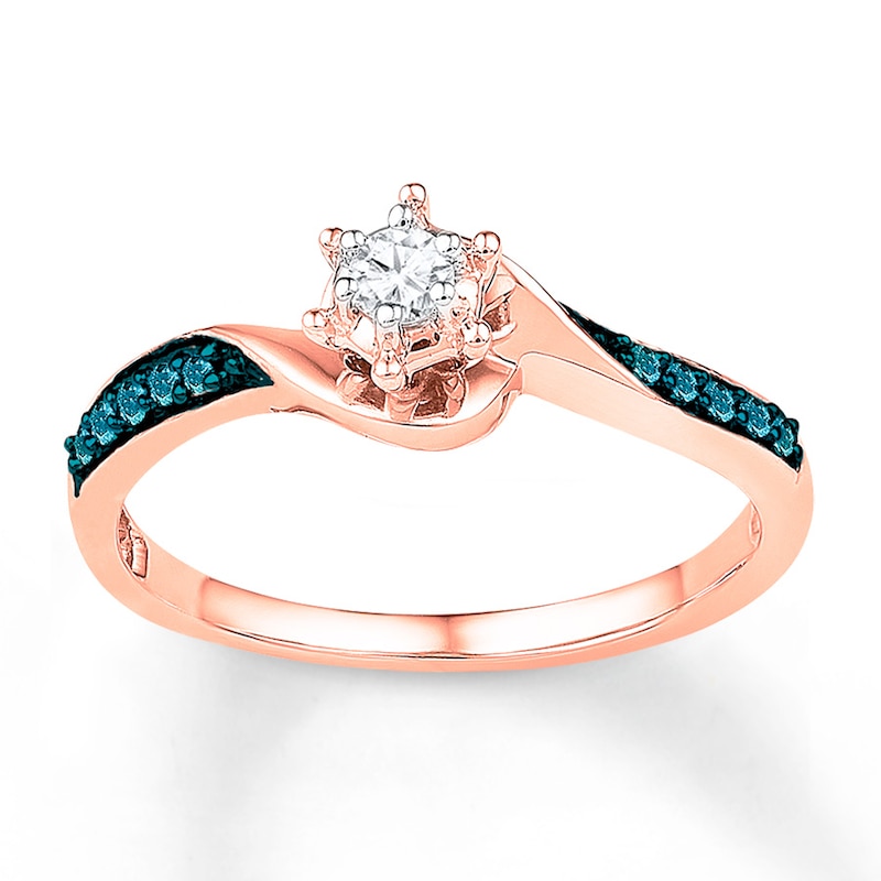 Main Image 1 of White & Blue Diamond Promise Ring 1/6 ct tw 10K Rose Gold