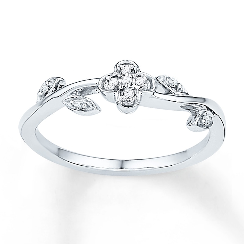 Midi Flower Ring Diamond Accents Sterling Silver