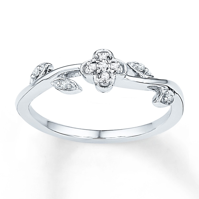 Main Image 1 of Midi Flower Ring Diamond Accents Sterling Silver