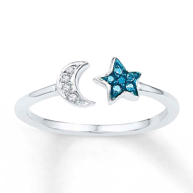 Main Image 1 of Midi Star Ring Blue/White Diamonds Sterling Silver