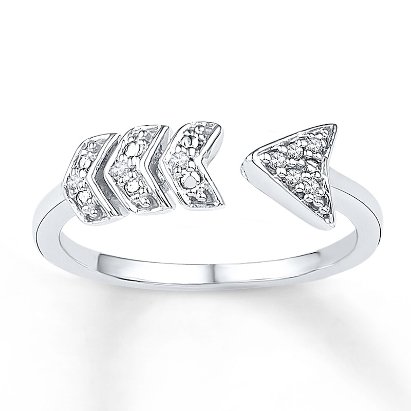 Main Image 1 of Midi Arrow Ring Diamond Accents Sterling Silver