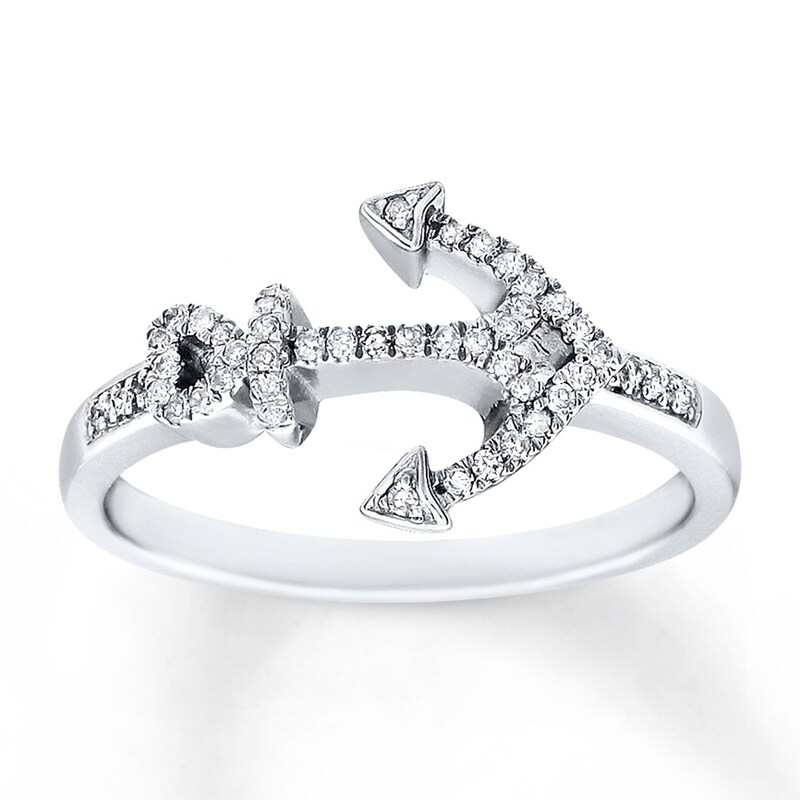 Diamond Anchor Ring 1/8 ct tw Round-cut Sterling Silver