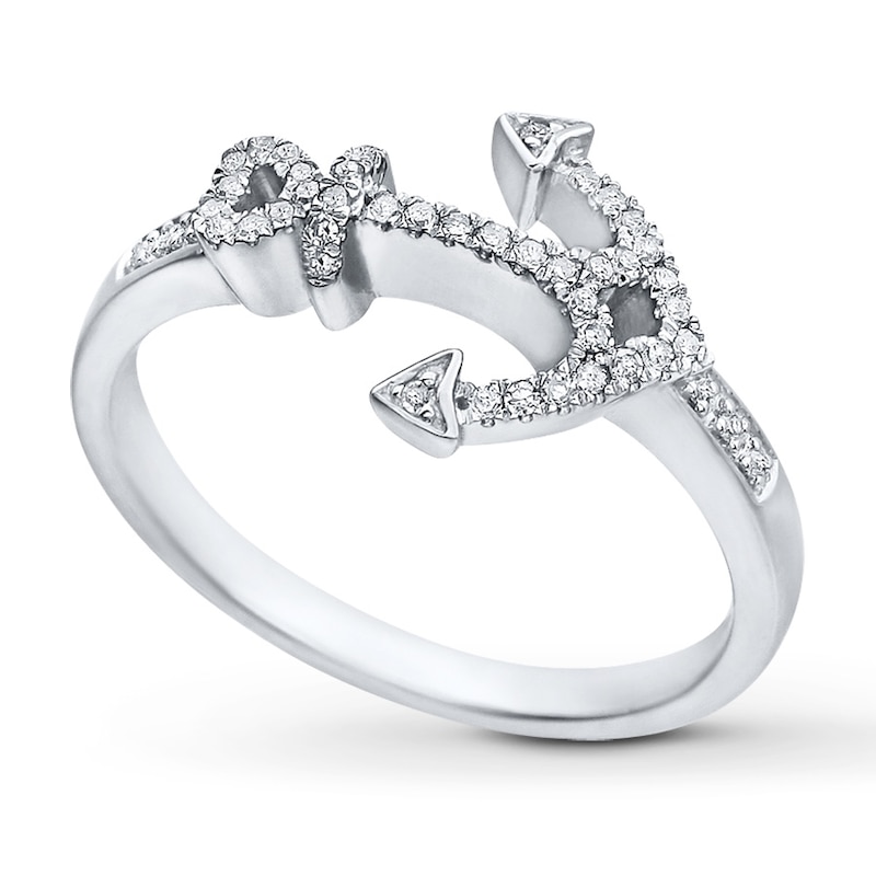 Diamond Anchor Ring 1/8 ct tw Round-cut Sterling Silver