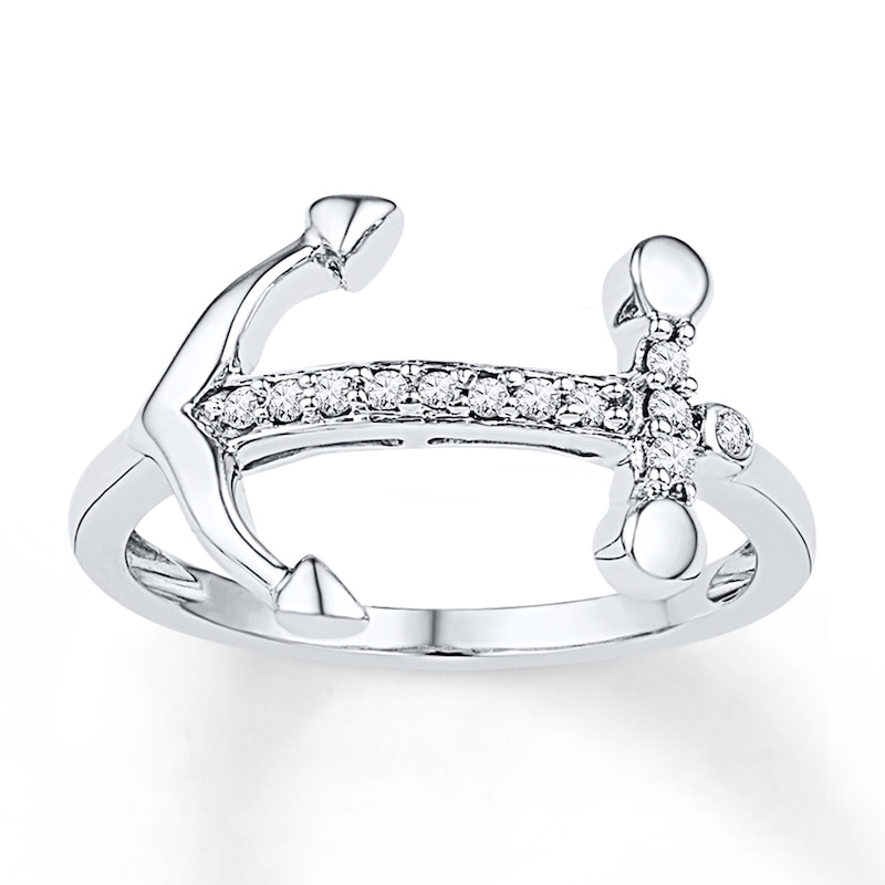 Anchor Ring 1/10 ct tw Diamonds Sterling Silver