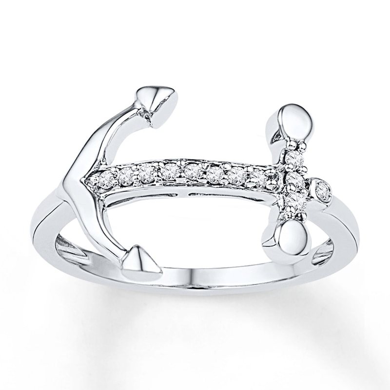 Main Image 1 of Anchor Ring 1/10 ct tw Diamonds Sterling Silver