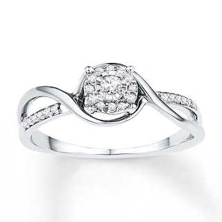 Diamond Halo Bypass Promise Ring 1/8 ct tw Sterling Silver