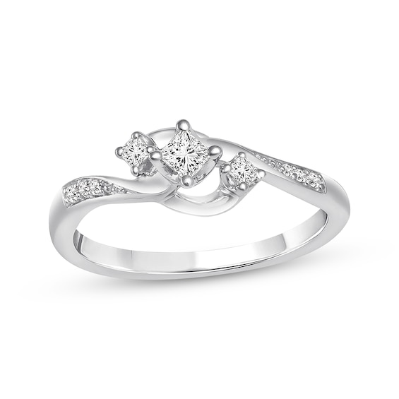 Princess-Cut Diamond Three-Stone Promise Ring 1/5 ct tw 10K White Gold