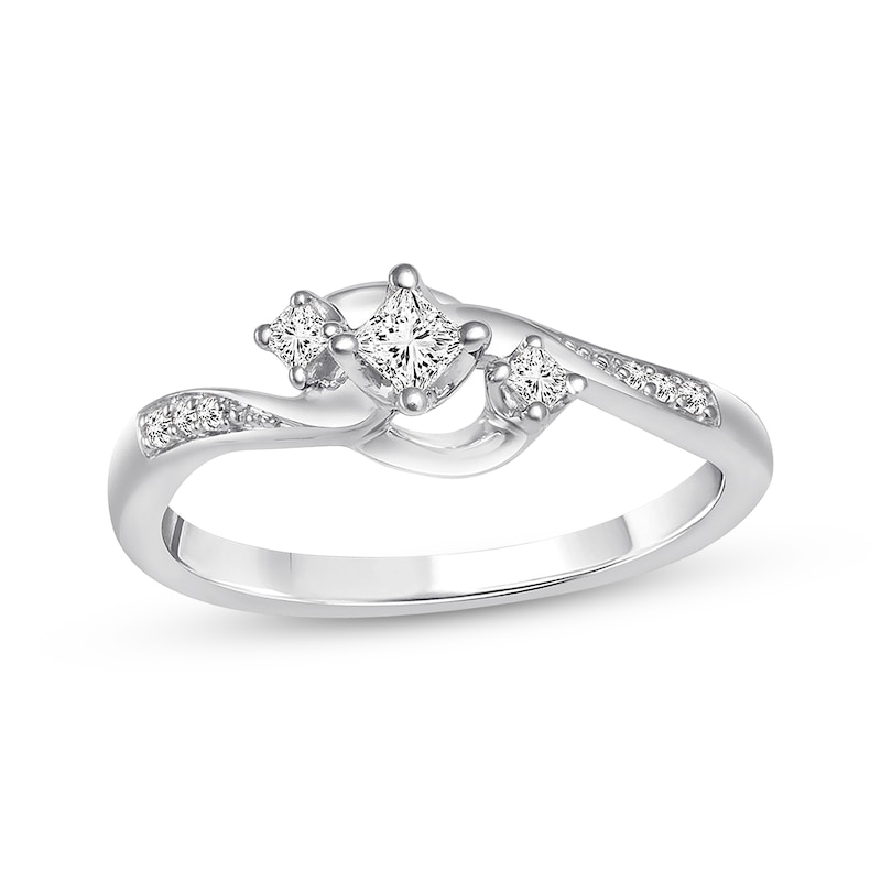 Main Image 1 of Princess-Cut Diamond Three-Stone Promise Ring 1/5 ct tw 10K White Gold