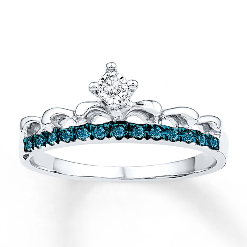 Main Image 1 of Crown Ring 1/10 ct tw Blue Diamonds 10K White Gold