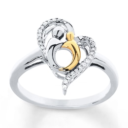 Mother & Child Ring 1/15 cttw Diamonds Sterling Silver/10K Gold