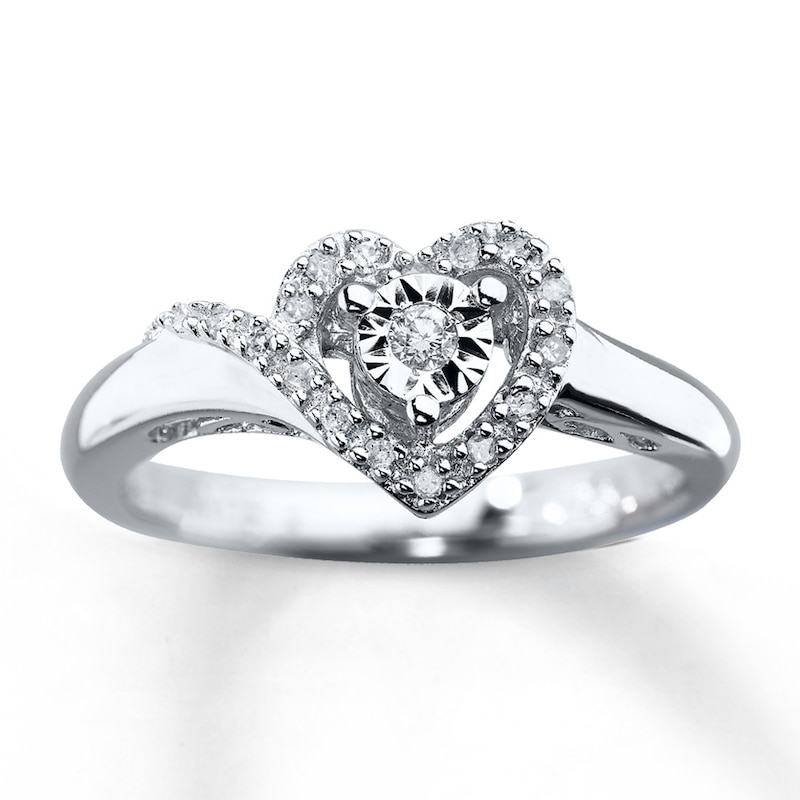 Diamond Heart Promise Ring 1/10 ct tw Sterling Silver