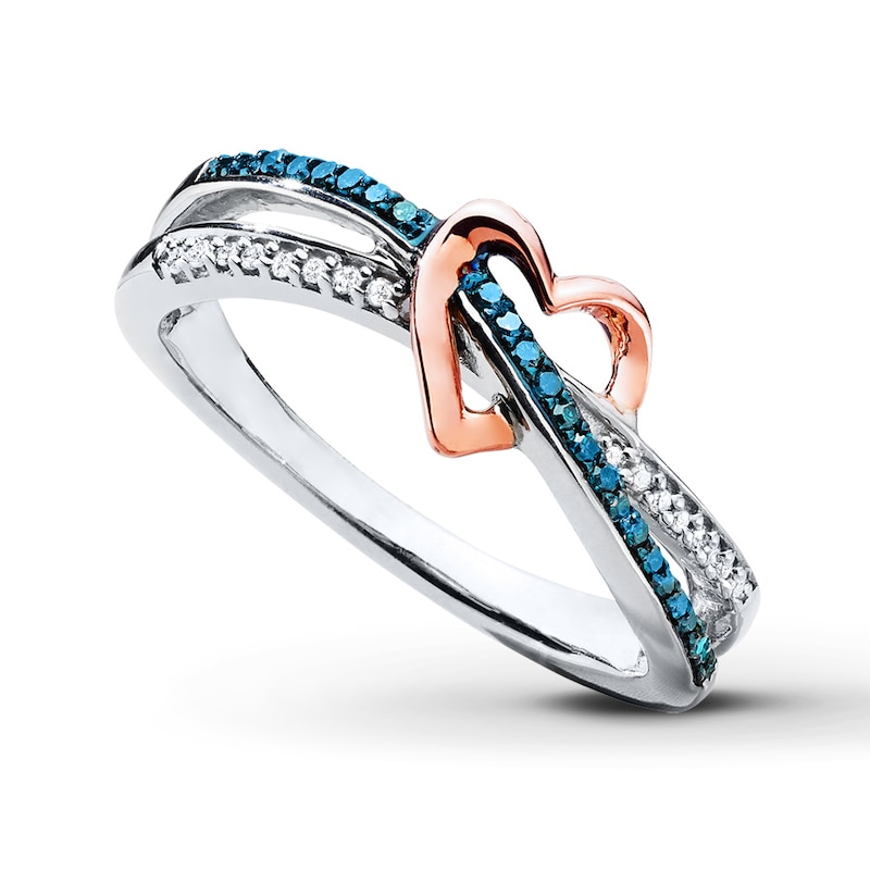 Heart Ring 1/6 ct tw Diamonds Sterling Silver & 10K Rose Gold