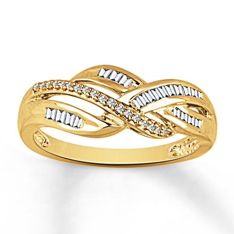 Main Image 1 of Round & Baguette-Cut Diamond Promise Ring 1/4 ct tw 10K Yellow Gold
