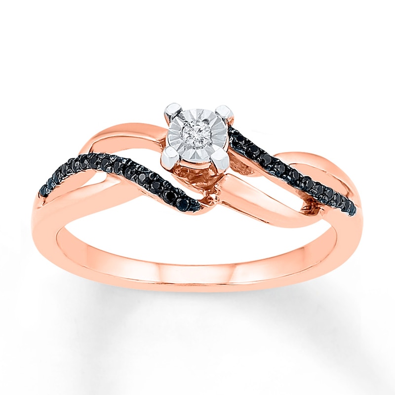 Main Image 1 of Black & White Diamond Promise Ring 1/6 ct tw 10K Two-Tone Gold